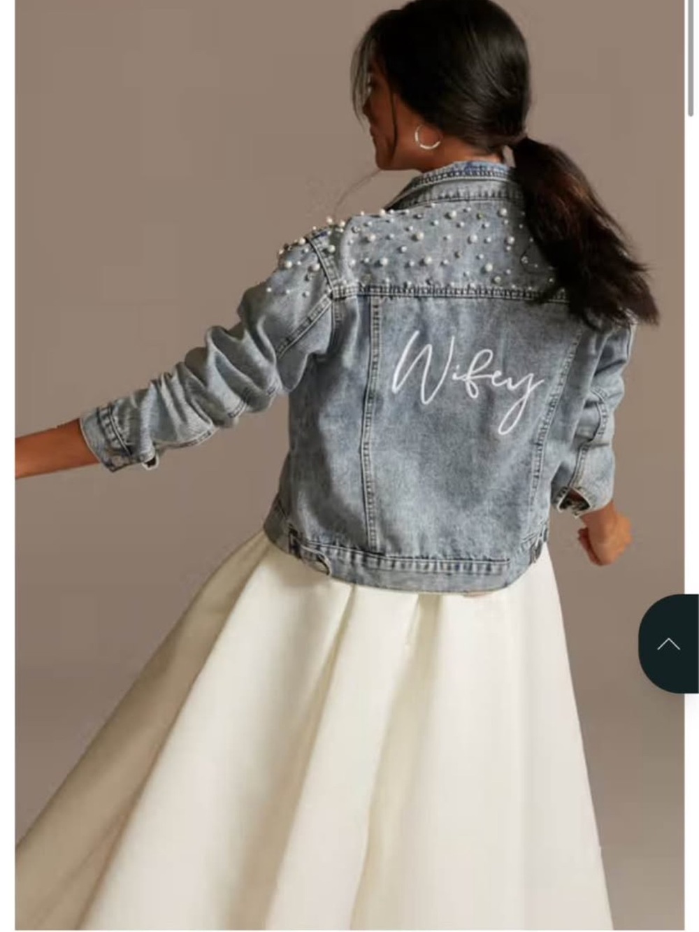 Wifey Pearl-Embellished Light Wash Denim Jacket